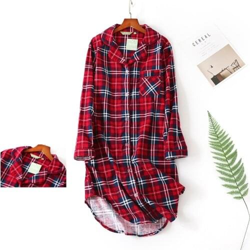 Plus size 100% Cotton Womens Flannel Boyfriend Nightshirt Nightgown Nightdress Ladies Night Shirt Lounge Wear Top Sleep Wear