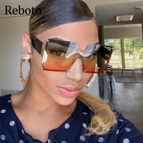Fashion Brand Square 2020 women sunglasses Oversized Luxury Gradient shades womens glasses big Rimless sunglasses ladies