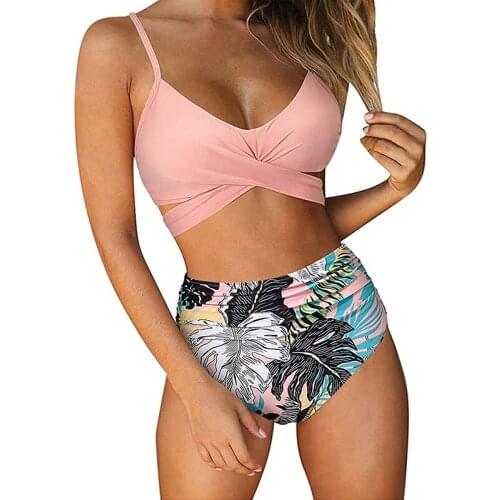 Bikini Swimsuit Woman Split High Waist Pants Bikini Swimsuit 2 Piece Sets Mid Waist Swimsuit for Adult
