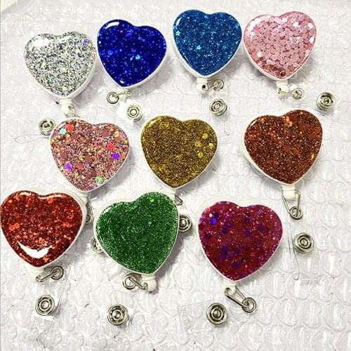 10 Color Fashion Cute Heart Shape Retractable Nurse Badge Reel Clip Badge Holder Students Doctor Id Card Holder