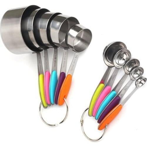 10Pcs Multi Purpose Spoons Cups Measuring Tools Sugar Scoop Baking Accessories Stainless Steel Plastic Handle Kitchen Gadgets