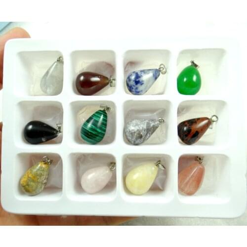 Natural Quartz crystal Turquoises tiger eye aventurine Water droplets pendant for diy jewelry making necklace Accessories 12PCS