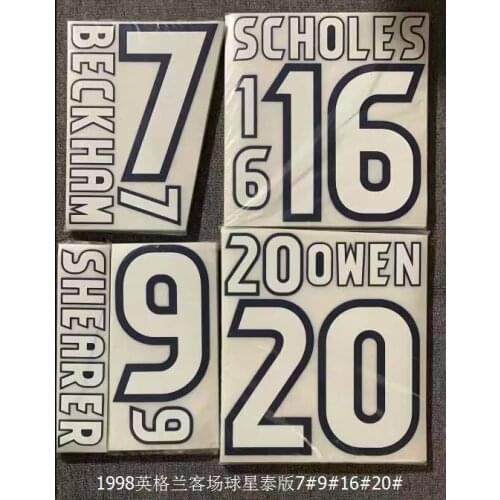 Retro 1998 England away beckham scholes owen shearer Name and number Hot stamping Patch Badges
