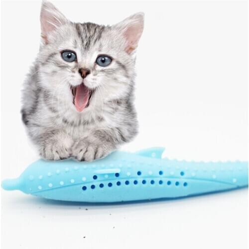 2PCS Catnip Toy Silicone Mint Fish Toys Pet Toothbrush Soft Teeth Cleaner Kitten Chew Bite Toys Cat Teething Stick Pets Supplies