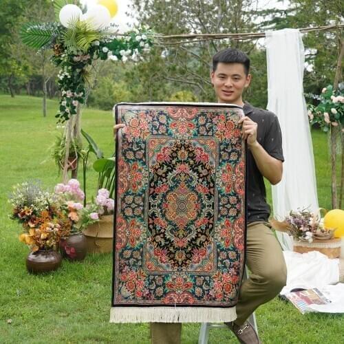 2'x3' Blue oriental persian silk area carpet hand knotted exquisite persian rug (ZSH001A)