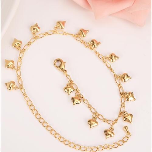 25cm new dubai Charm Bracelet for Women Gold love heart flower Bangle cute kids girls women Hand Chain Jewelry anklets Arab gift