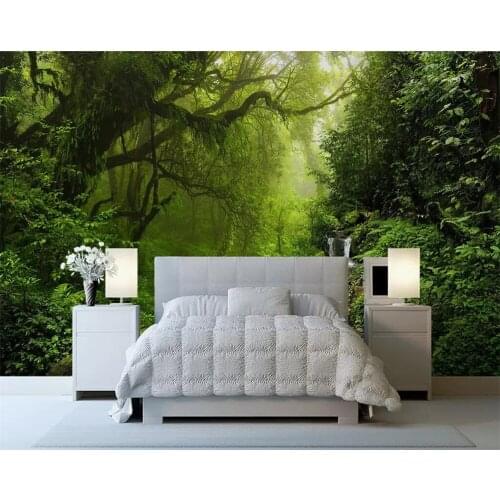 Beibehang Custom wallpaper 3d photo mural green wood stone stream river landscape scenery living room TV background wall paper