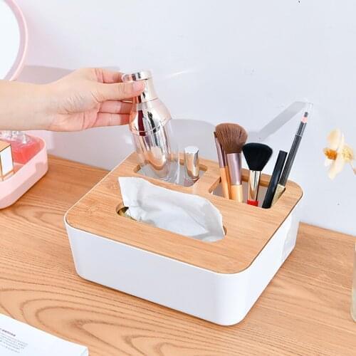Home Wooden Tissue Box Multifunctional Desktop Drawer Box Desktop Napkin Box Living Room Remote Control Storage Box Home Decor