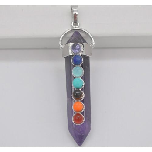 Purple Crystal 7 Chakra Natural Stone Gem Pendant Hexagon Pendulum Women Jewelry For Woman Gift S3115