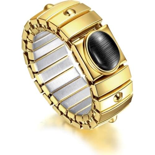 Hapiship 2018 Women Jewelry 9mm Width Stainless Steel Opals Gold Elastic Ring Size 7 For Best Friend Wife Birthday Gift MY09