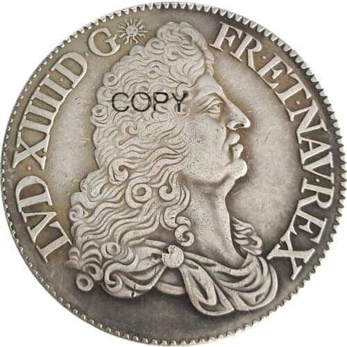 France 1685-1689 5 PCS 1 Ecu - Louis XIV Silver Plated Copy Coins