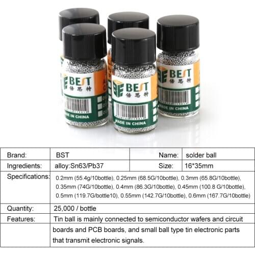 BEST 505 Size 0.2mm-0.65mm Bga Solder Balls For Micro Welding Mobile Phone Repair Tools Soldering Ball For Tablet iPad iPhone
