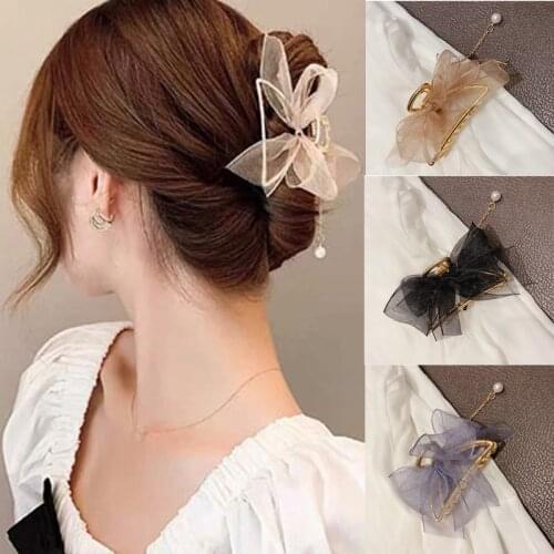 Fashion Alloy Tassels Bow Knot Pearl Pendant Hairpins for Women Hair Clips Headwear Lace Bow Hairclips Girls Hair Accessories