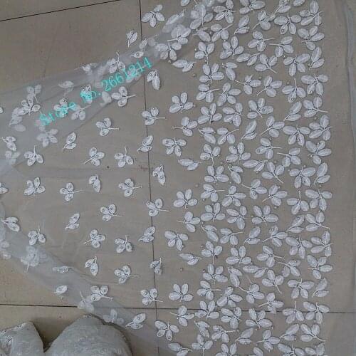 New good quality embroidered tulle lace fabric in white color with beads african lace fabric BZL-62811 for wedding dress