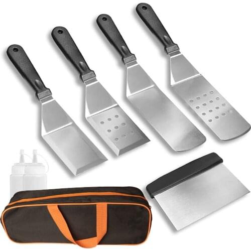 New Griddle Accessories Kit, Flat Top Grill Tools with Scraper,Bottles,Burger Spatulas & Meat Fork,BBQ Tool Kit 8 Piece