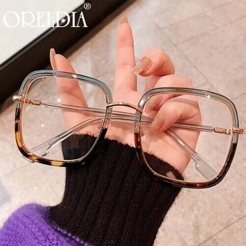 Oversized Glasses Blue Leopard Print Large Frame Flat Glasses Fashion Ladies Transparent Glasses Frame Can Wear Myopia Glasses