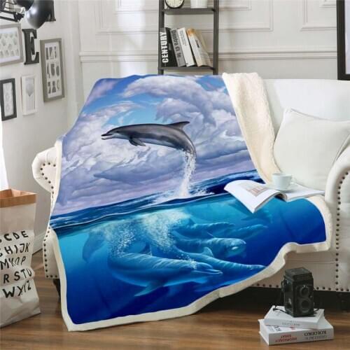 Plstar Cosmos Cute dolphin colorful animal Blanket 3D print Sherpa Blanket on Bed Home Textiles Dreamlike style-5