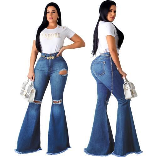 Autumn Fashion Female Flare Casual Ripped Jeans For Women High Waist Wash Denim Skinny Jeans Woman Wide Leg Plus Size Mom Jeans