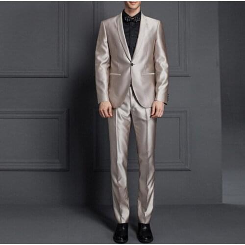Autumn High Quality Fashion Handsome Solid Color Suits Slim Fit For Wedding Dress Dinner Party Male Clothing (Jacket + Pants)