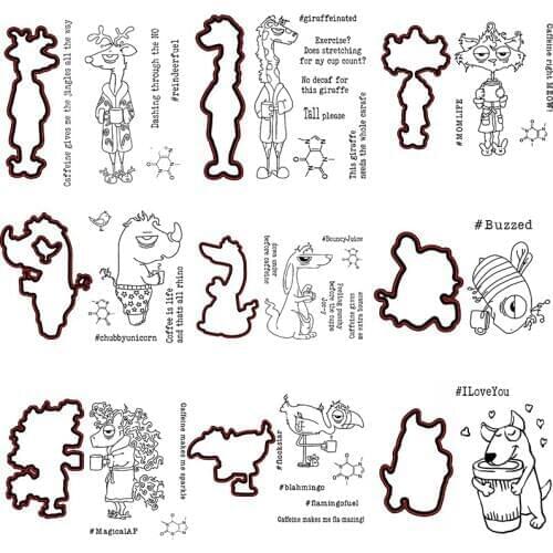 Lovely Critters Reindeer Giraffe Unicorn Kangaroo Dog Bee Bird Holding Coffee Cutting Dies With Stamps DIY Scrapbooking 2020 New