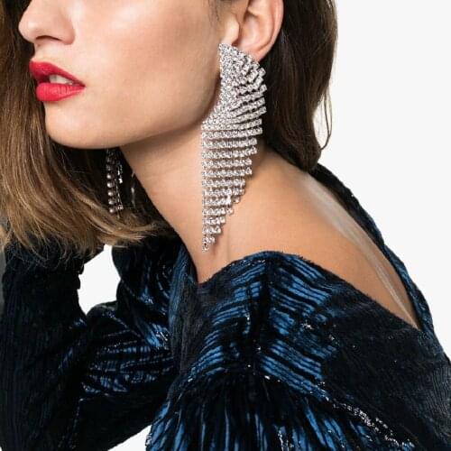 Exaggerated tassel full diamond temperament crystal ear clip