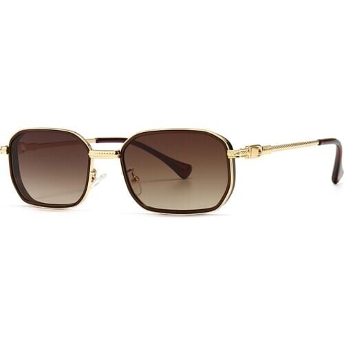 Veshion Men Retro Sunglasses Women Square Gold Gift Items Metal Glasses Male Uv400 Brown 2021 Spring Summer Accessories