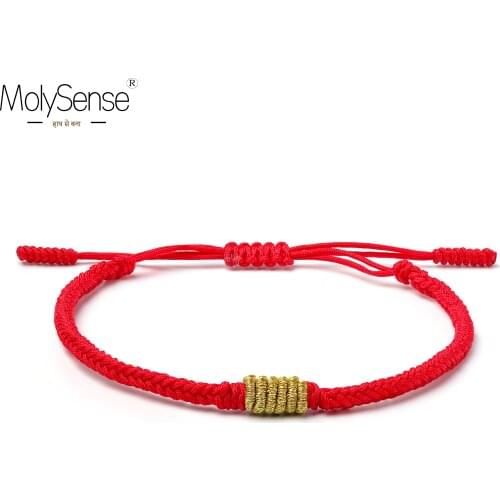 MolySense Tibetan Buddhist Gold-color Lucky Charm Tibetan Bracelets & Bangles For Women Men Handmade Knots Rope Bracelet