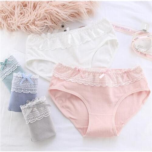 New Arrived 4Pcs/Lot Girl Panties Underwear Lace Briefs Cotton Lingerie Soft Comfortable Bowknot Cartoon Panty Wholesale C004-4