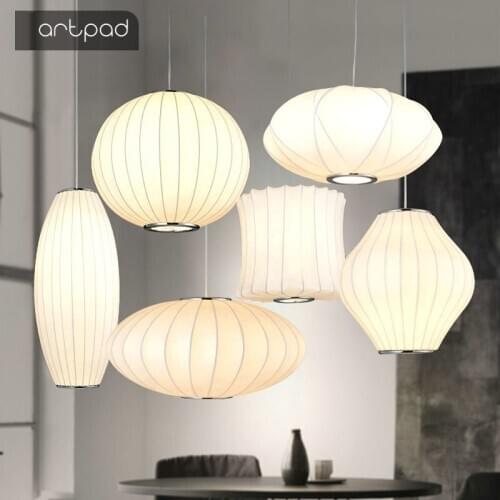 Japanese Pendant Lights White Silk Fabric Sconce Round Lantern Dining Hall Clothes Shop Restaurant Tatami Lustre Pendente Lamp