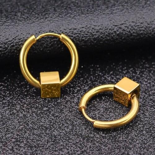 Earrings for Women Fashion Simple Hoop Earrings Piercing Stainless Steel Square Bead Earrings Korean Jewelry Gifts for Woman