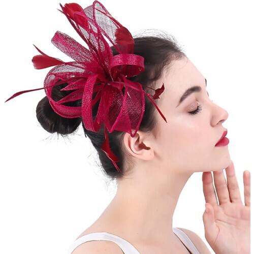 Women Wedding Fashion Fascinator Clips Feather Bride Headdress Hair Accessories Hair Combs For Female Ladies Wedding Party Hat