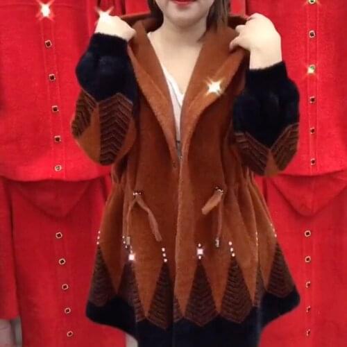 Women 2021 Winter Sweater Cardigan New Female Imitation Mink Velvet Sweaters Hooded Ladies Casual Jacket Warm Knitted Coat D179