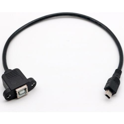 10pcs 30cm USB 2.0 B Female Jack Panel Mount to Mini 5 Pin Male Plug Extension Adapter Printer Cable Cord 1ft