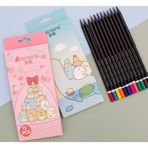 12 /24Pcs Colored Pencils Set Kawaii Non-Wood Color Lead Brush Sketch Pencil School Supplies for Kids gift Colours Pencils