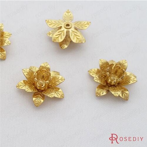 Wholesale 15*6mm No Plated Natural Color 3D Flower Brass Beads Caps Diy Jewelry Findings Accessories 20 pieces(JM7152)