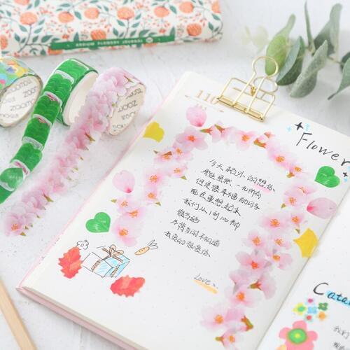 200pcs/Roll Maple Leaf Flower Petals Stitching Paper Tape DIY Decorative Masking Tape For Scrapbooking Diary Adhesive Stickers