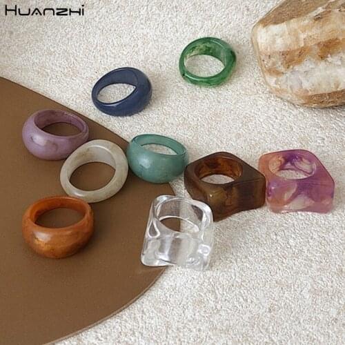 2021 New Transparent Acrylic Irregular Marble Pattern Ring Resin Tortoise Rings For Women Girls Jewelry