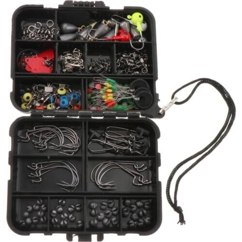 208pcs Carp Fishing Lure Tackle Box Set Hooks Swivels Sinker Weight Fishhook Fly Sea Fishing Sinker Weights Swivel Connector
