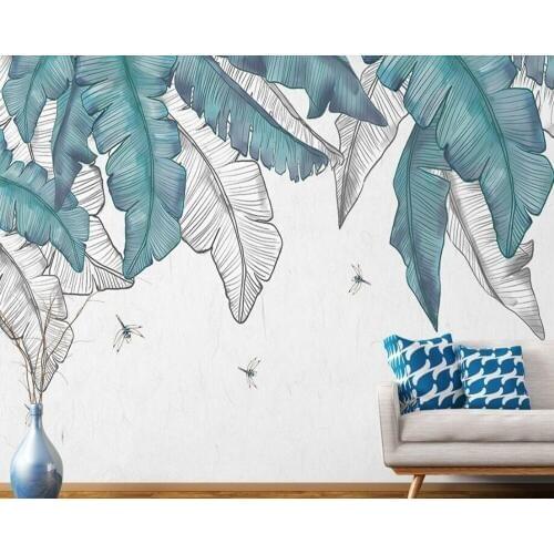 Modern hand drawn watercolor plant leaves 3d wallpaper Papel de parede,living room TV sofa wall kids' room restaurant cafe bar