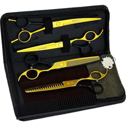 7" univinlions black professional pet scissors dog cat tesoura pet grooming cutting scissors kit shears set japan high quality