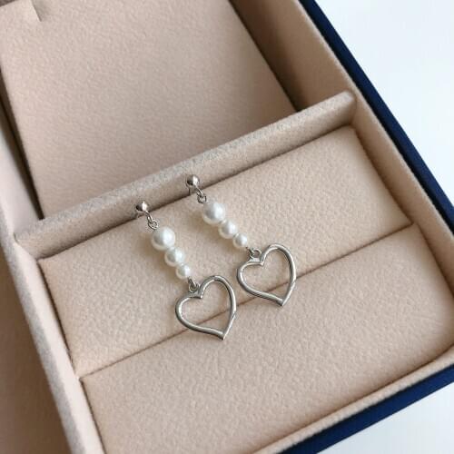 925 sterling silver love pearl earrings female temperament ladies small fresh heart-shaped earrings long simple personality