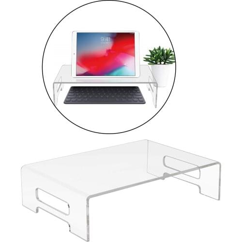 Acrylic Monitor Stand, Clear Laptop Riser, Computer Desktop Stand, Desk Display Tray Shelf, Bed Tray with Carry Handle