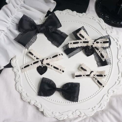 Handmade Gothic Hair Accessories Bird Cage Dark Sweet Cool Lace Bow Love Heart-Shaped Hairpin Lolita Headdress Japanese