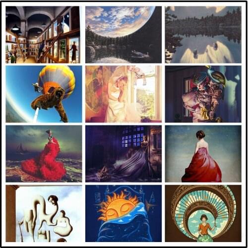 Diamond Painting Still Life Giraffe Cute Kitten Parachuting Bear Western Noble Woman Surreal Rose Girl Bedroom Porch Decor Mural