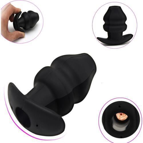 Hollow Anal Plug Bullet Vibrators G Spots Teasers Electric Shock Dilating Silicone Anus Enema Cleaning Adult Gay E-stim Sex Toys