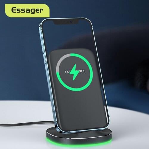 Essager 15W Qi Wireless Charger Stand For iPhone 12 11 Pro Max Induction Fast Wireless Charging Dock Station For Samsung Xiaomi