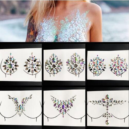 Glitter Jewels Chest Disposable Color Sticker Nipple Pretty Gem Tattoo Sticker For Queen Flash Diamond Styling Decoration Tools