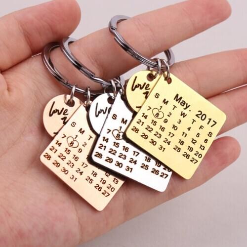 Custom Pet Keyring Stainless Steel Child Calendar Lovers Keychain Pendants Keyring Engrave Words Birthday Jewelry Memorial Gift