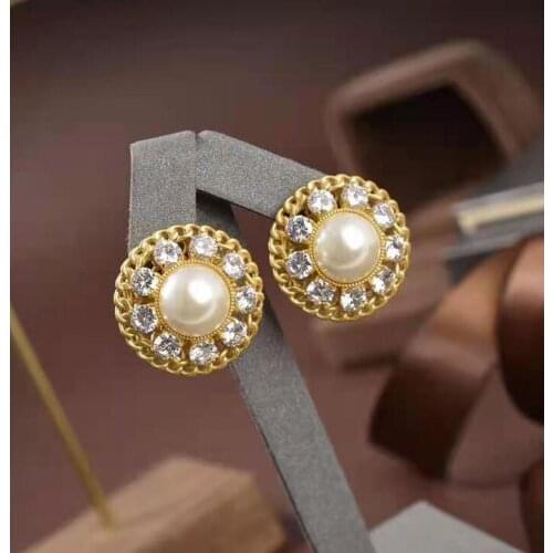 Brand Fashion Pearl Jewelry Gold Color Earrings Pearl Round Earrings Pearls Design Wedding Party Earrings