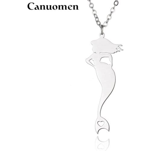 Canuomen Mermaid Pendant with Love Heart Stainless Steel Animals Necklaces Link Chain for Men and Women Charm Jewelry
